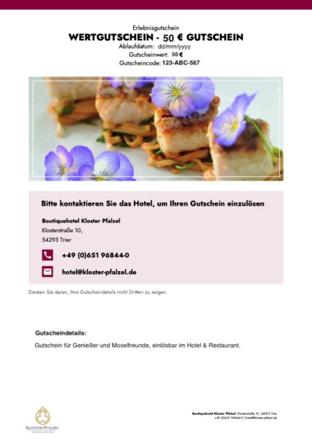 Restaurant-Gutschein für Kloster Pfalzel