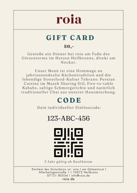 Restaurant-Gutschein für roia